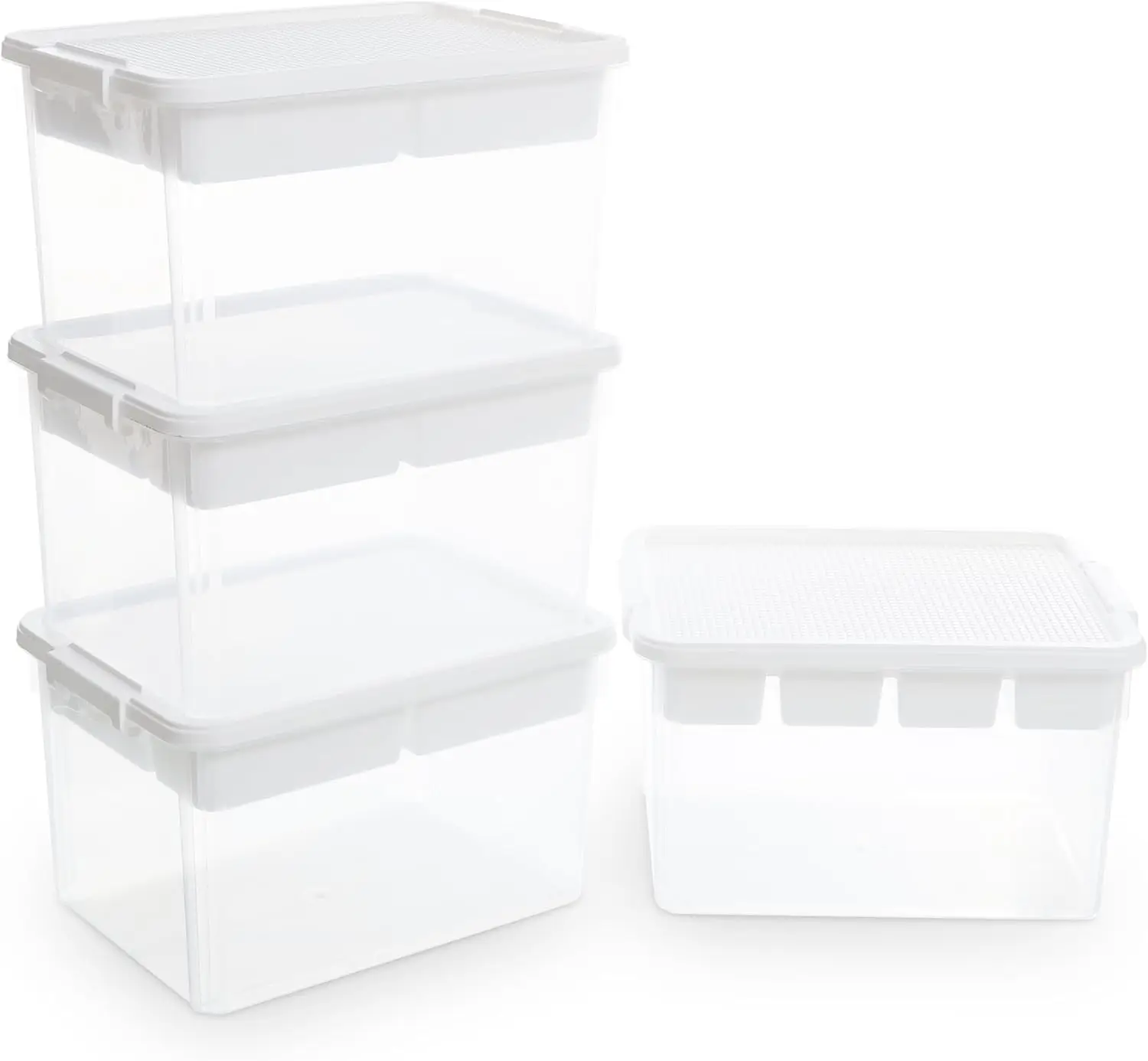 17 transparent storage boxes with building bottom cover and detachable tray toy organizer, LEGO storage container, 4 packs