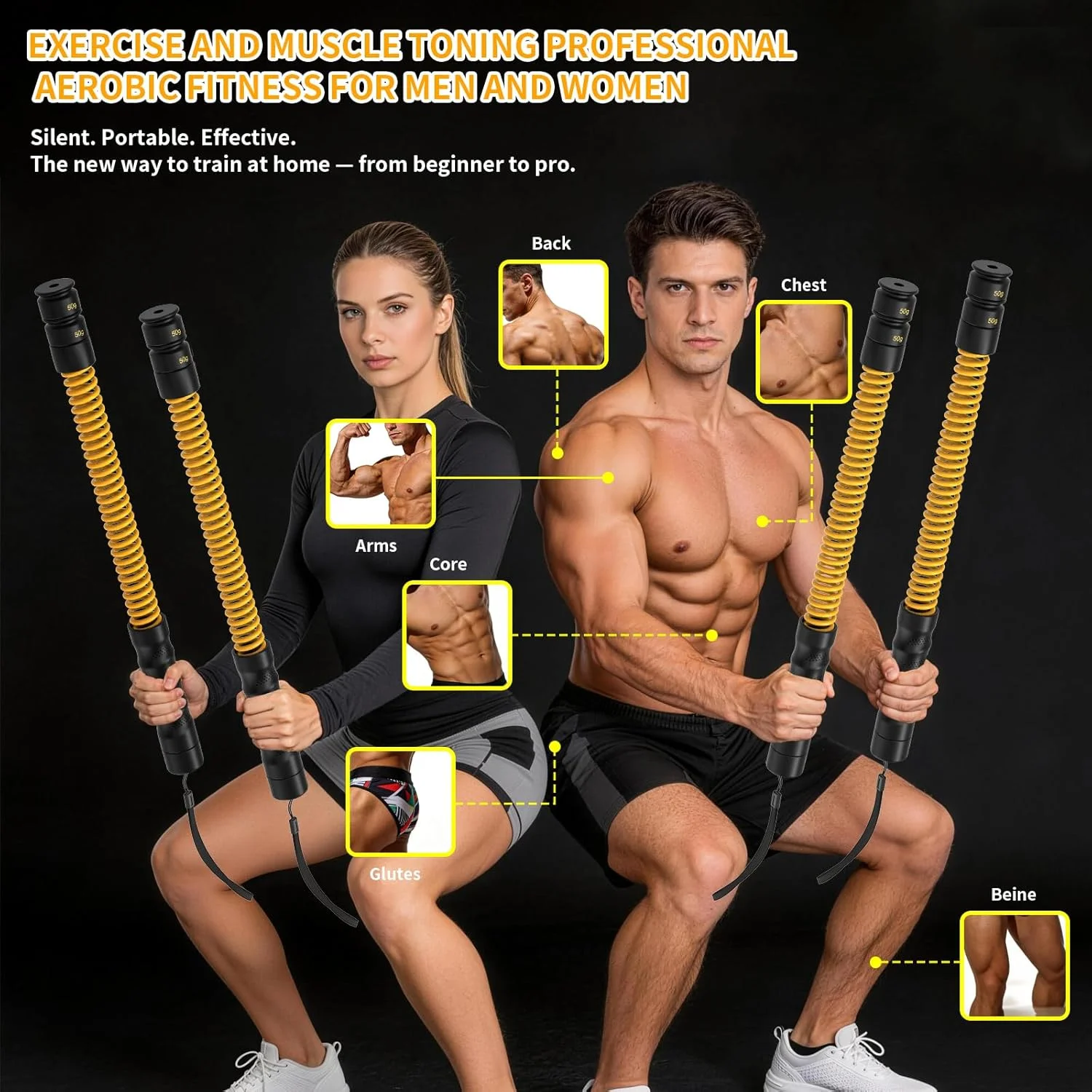 Ropeless Battle Ropes 4.0, Heavy Duty Portable Steel Core | For Home Gym & Outdoor, Anti-Slip Ergonomic Handles for Strength Tra