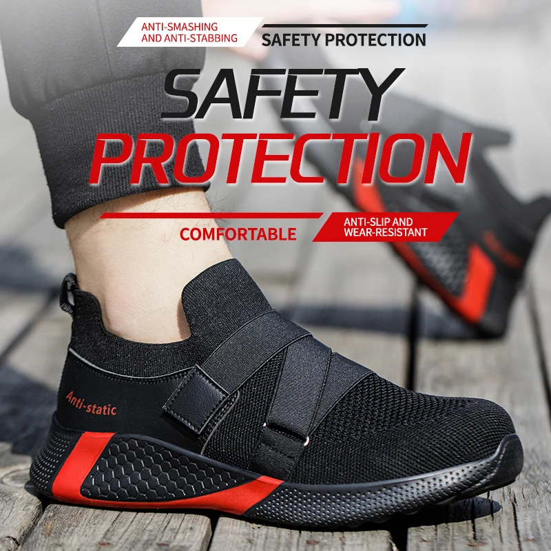 Zapatos de seguridad ligeros y cómodos para hombre, calzado de trabajo con punta de acero, zapatillas antigolpes, botas de seguridad indestructibles