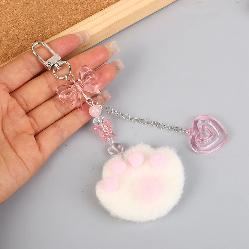 

Bag Pendant Y2K Cute Pink Plush Cat Claws Keychain Love Heart Keyring Sweet Girly Key Holder For Girls Earphone Case Charm