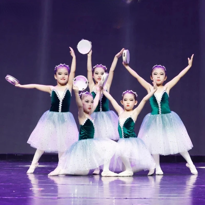 Ballet Tutu Dress for Girls Tulle Long Dress Performance Ballerina Costumes Kids Swan Lake Ballerina Princess Stage Dance