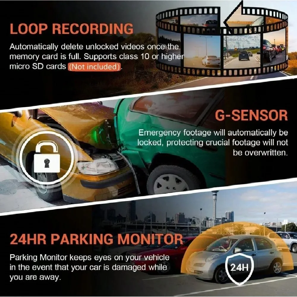 Dash Camera Front And Inside,3.16inchdash Cam 1080P G Sensor HD Night Vision Loop Recording Wide Angle Car DVR