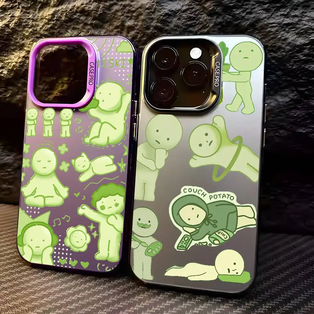 

S-Smiski Green Guy Phone Case For IPhone 16 15 14 13 12 11 Plus Pro Max Multicolor Aurora Laser Shockproof Funda Cover