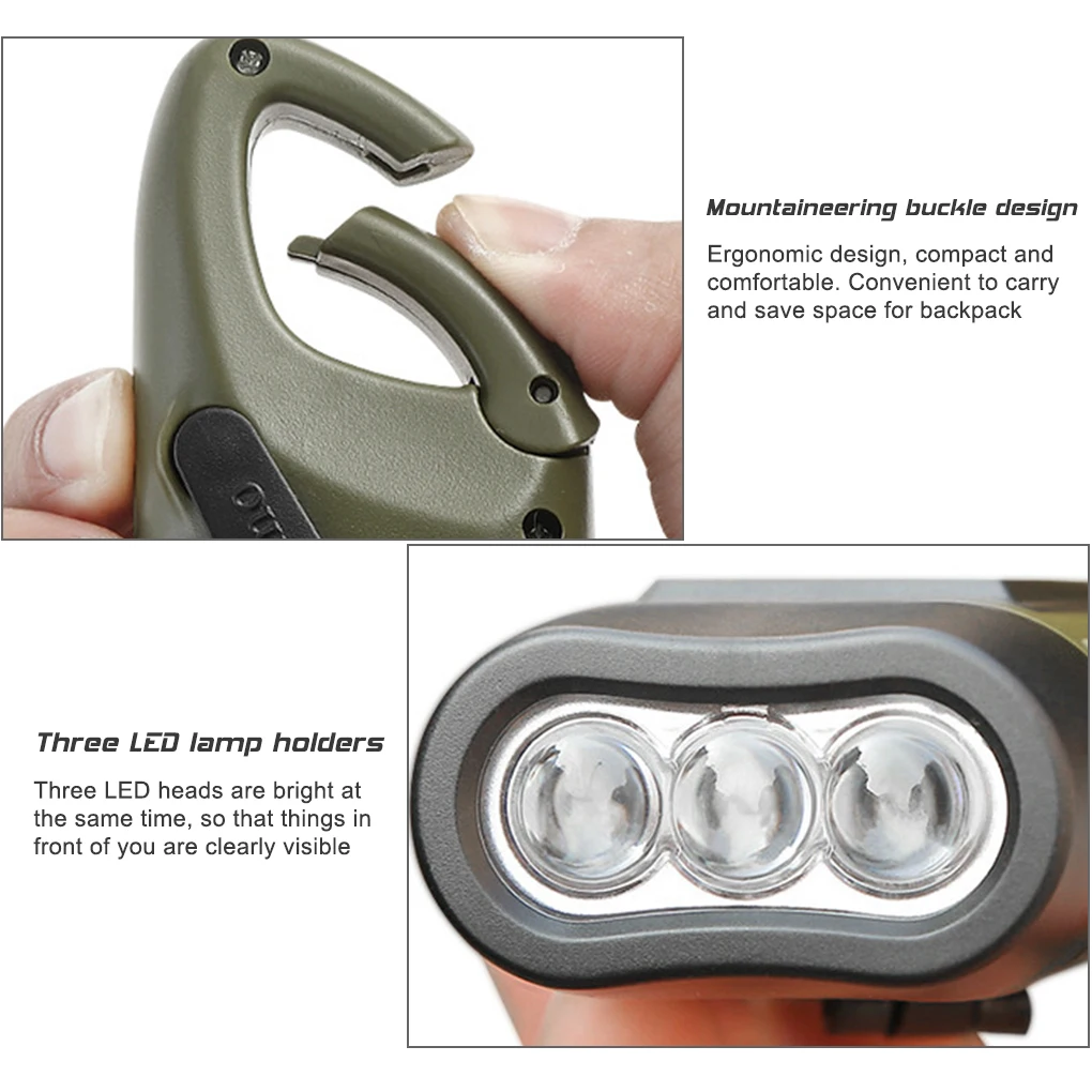 LED Flashlight Portable Hand Crank Dynamo Torch Lantern Professional Solar Power Tent Light for Outdoor Camping Mountaineering