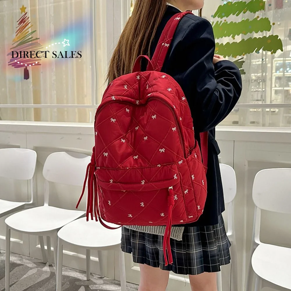

Милый рюкзак в стиле преппи с вышитым бантом, нейлоновый рюкзак с вышивкой, легкий полиэстеровый школьный рюкзак для студентов