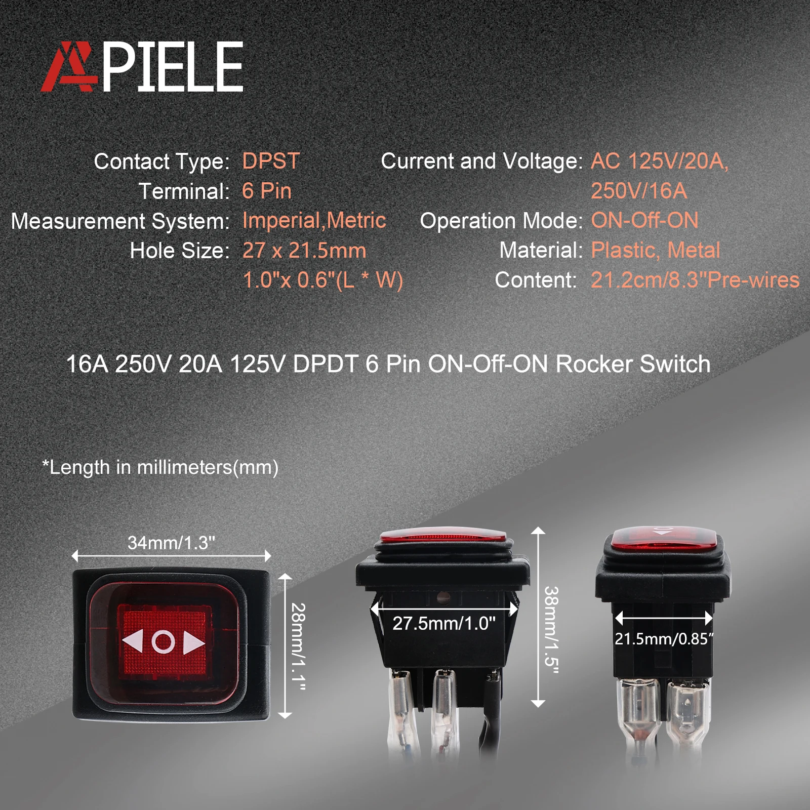 APIELE interruptor inverso de polaridad momentáneo/enclavamiento, impermeable con LED, Control de Motor, interruptor basculante inverso de polaridad