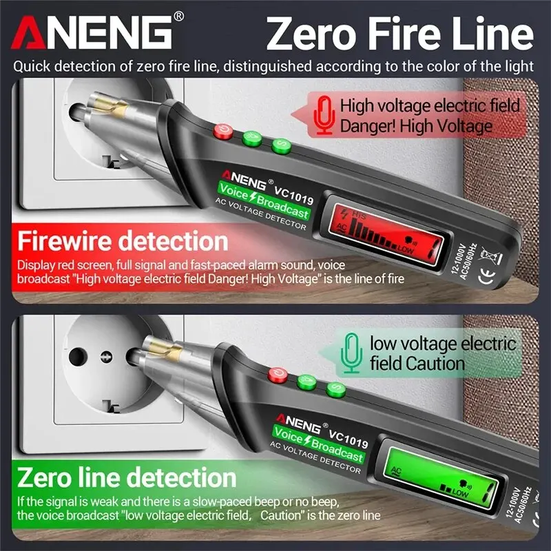 ANENG VC1019 czerwony laserowy długopis testowy transmisja głosowa detektor napięcia napięcie prąd bezdotykowy długopis elektryczny miernik testowy