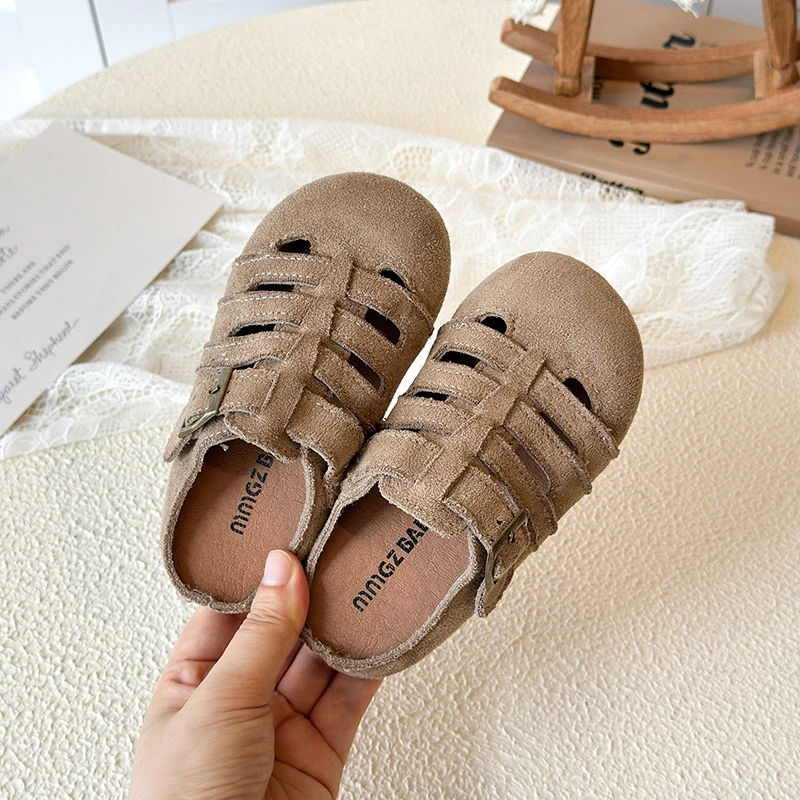 

Детские замшевые сандалии для девочек с нескользящей подошвой, римские шлепанцы для малышей, пастельные цвета, пляжные садовые туфли для принцесс, обувь для ходьбы босиком