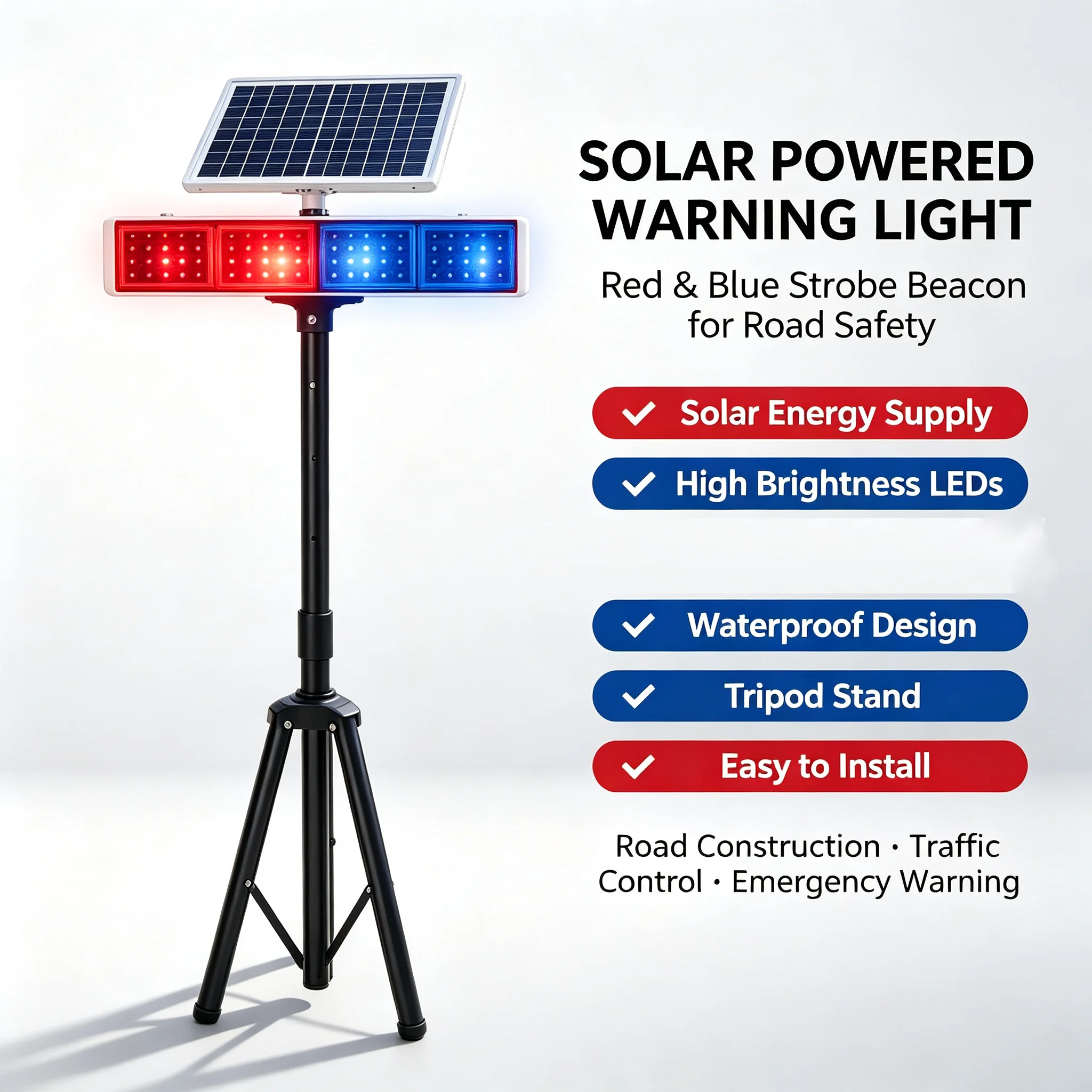 Solar warning light LED red and blue flashing barricade light road construction signal light