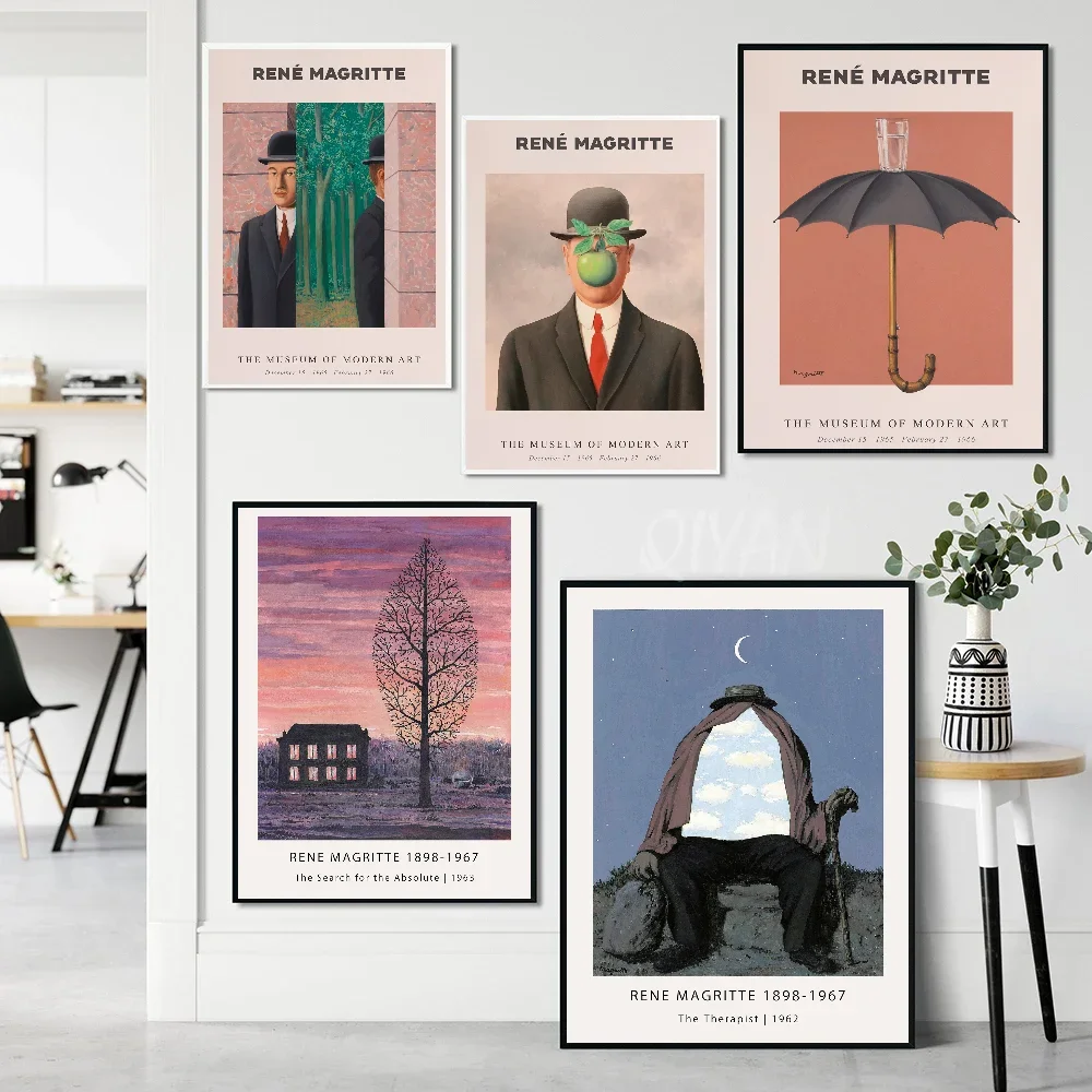 Scandinavian Minimalist Rene Magritte Surrealist Poster Self-adhesive Art Waterproof Paper Sticker Coffee House Room Wall Decor