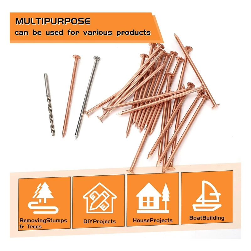 25 Pcs Copper Nails To Killing Trees,3.5 Inch Pure Copper Nails Bulk,Stump Removal Spikes Hardware Nails For Trees