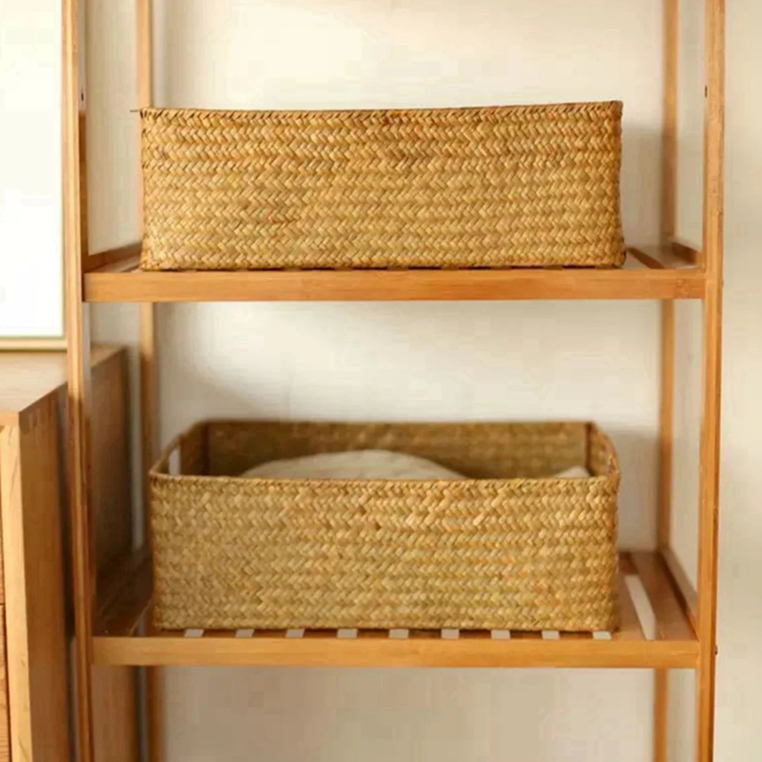 Natural Large Woven Seagrass Basket Of Straw Wicker For Home Table Fruit Bread Towels Small Kitchen Storage Container