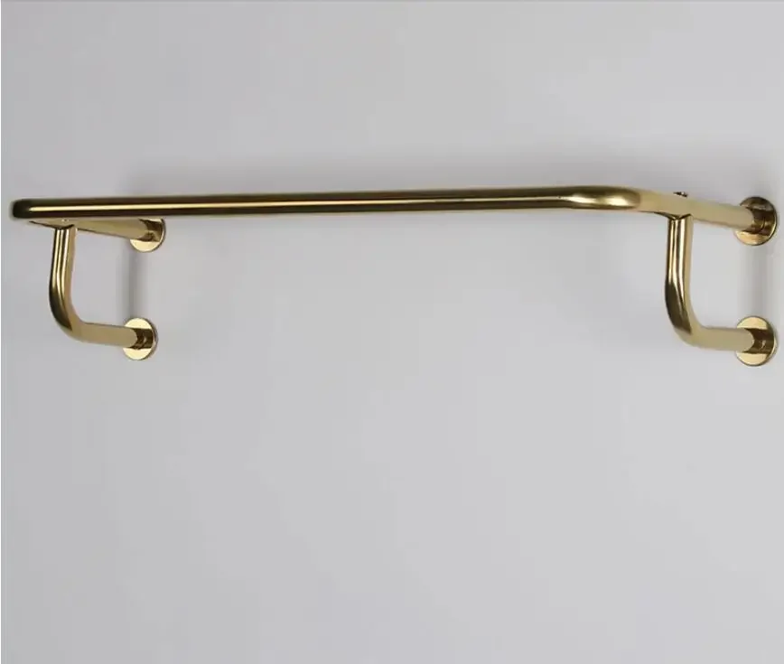 

Clothing store shelf display rack wall hanging side hanger yellow titanium gold wall round pipe hanger