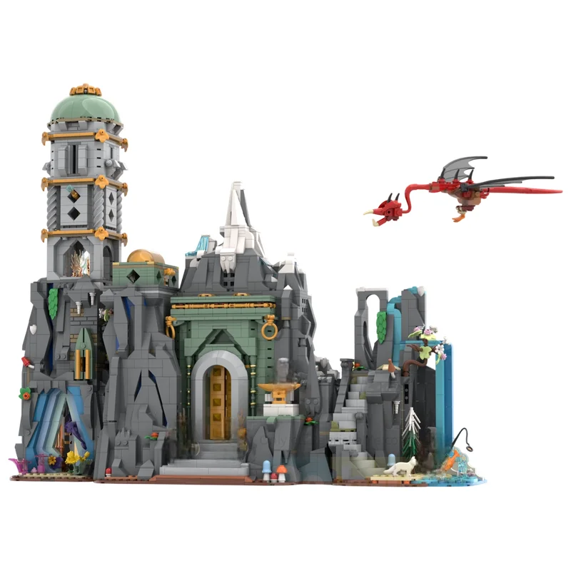 MOC Building Blocks Fantasy Fortress Build Carved Stone Gate Turreted Outer Wall DIY Assembly Brick Set Desktop Display Model