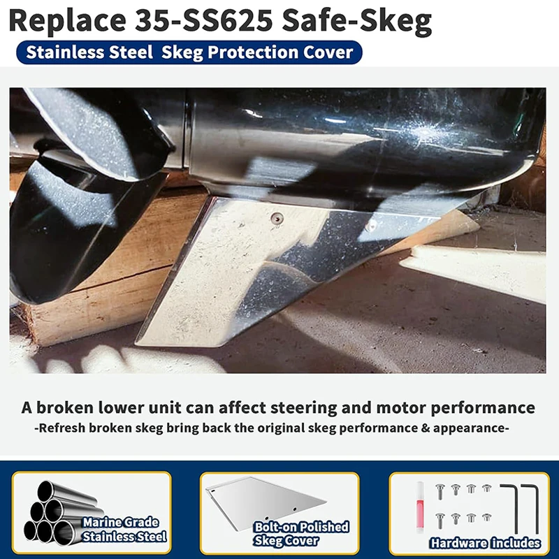 35-SS625 Skeg Guard Fit for Mercury/Mariner, Honda, Yamaha, Nissan, Tohatsu, and Force Outboard, Damaged Skeg Protector Cover