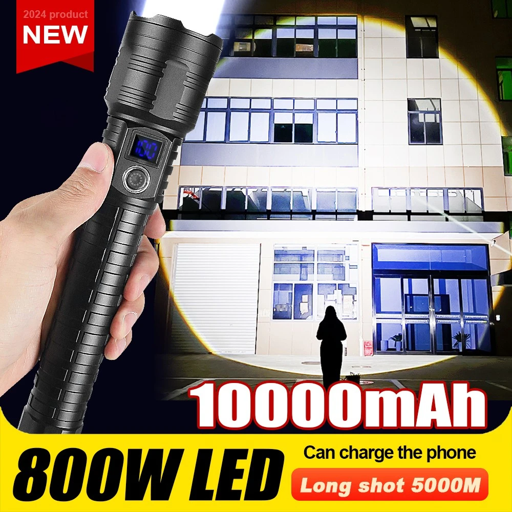 

2024 Latest and Strongest 12500LM Super Powerful LED Flashlight Outdoor Long Dual Battery Rechargeable Torch Tactical Flashlight