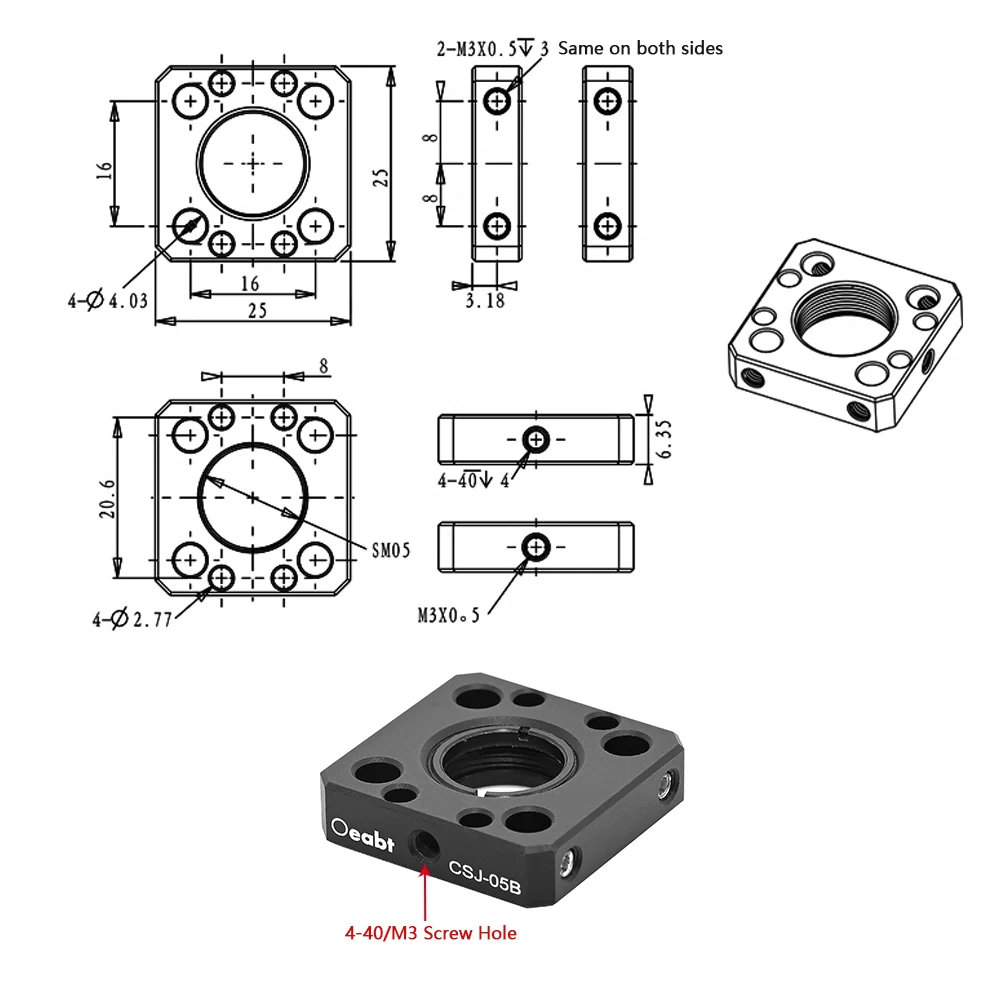 CSJ-05B SM05- Threaded 16 mm Cage Plate Optical Cage Plate Sm05 Mounting Plate Cage Coaxial System Lens Sleeve