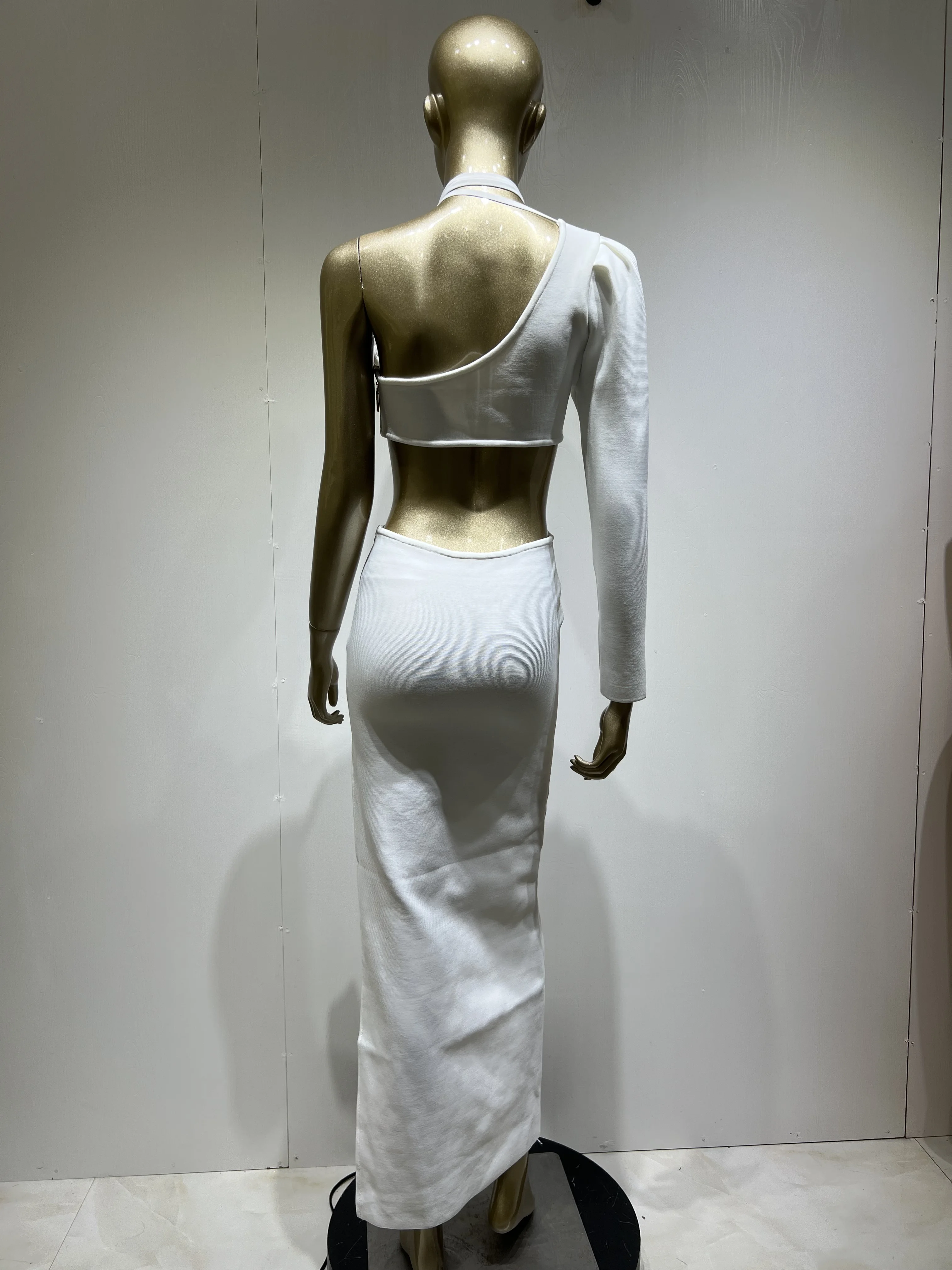 Vestido Bandage de una sola manga para mujer, Vestido de fiesta de noche elegante, ceñido al cuerpo, abertura, blanco, Sexy, nuevo