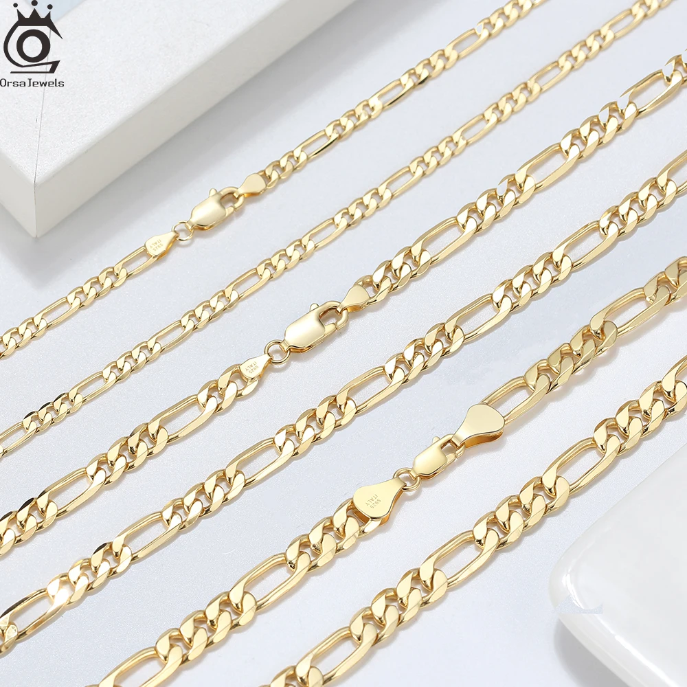 ORSA JEWELS Genuine 925 Sterling Silver Paperclip Chopin Rope Cuban Figaro Box Cable Chain Necklace Simple Basic Chain Collares