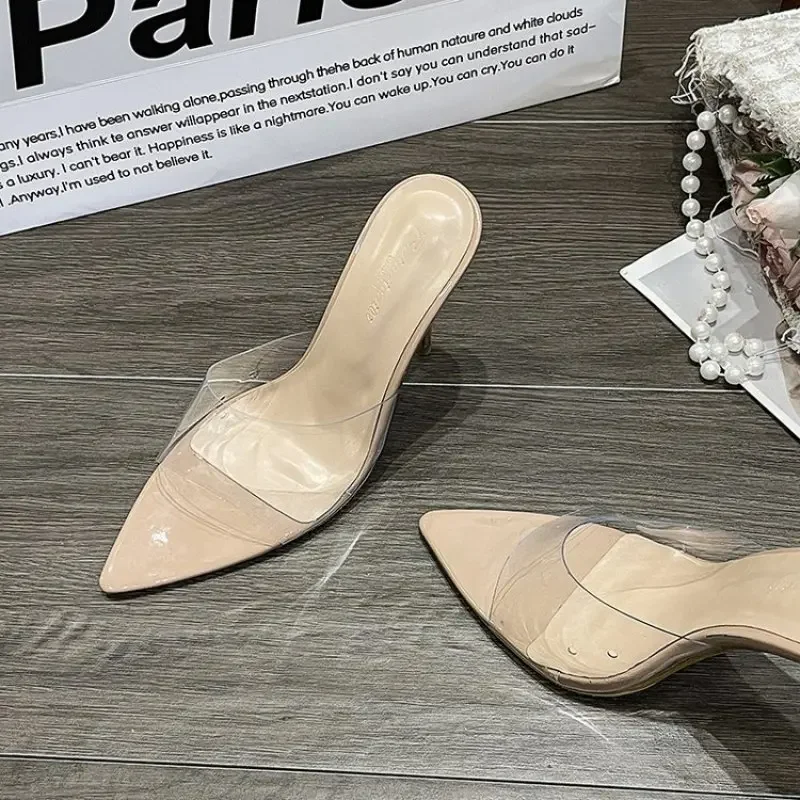 Nowy damskie buty na wysokim obcasie letni buty Pump sandał damski 2024 kryształowy kryty kapcie do domu moda na co dzień prosty