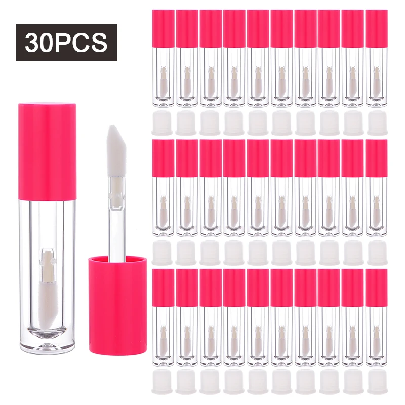 

plastic round lip oil bottles 5ml empty transparent clear liquid lipstick lip gloss tubes containers with big wand brush