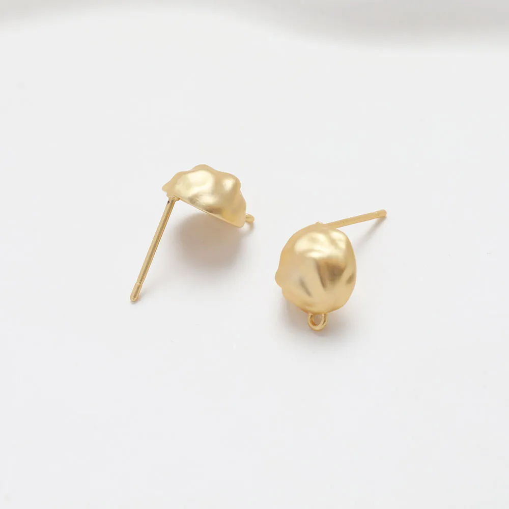 4PCS Bump Face Round Ear Studs Earrings Jewelry Making Supplies DIY Hand Made Brass 14k Gold Plated Accessories 9.5mm