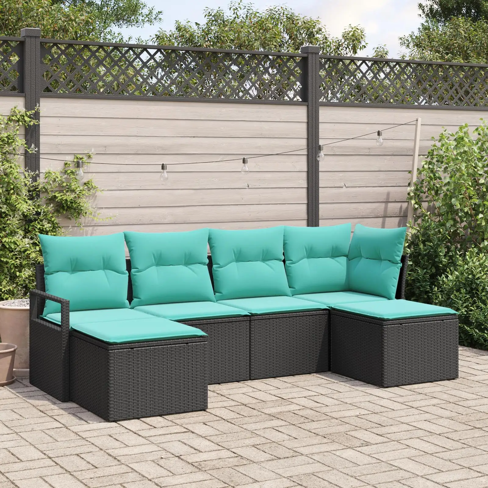 

Garden Sofa Set 6 Pieces with Cushions Outdoor Black Poly Rattan Furniture Comfortable Patio Seating