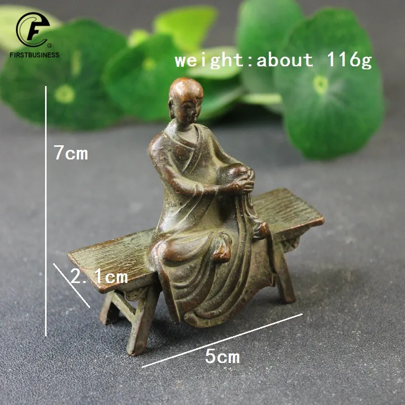 Antique Copper Bench Bodhisattva King Tipitaka Statue Desktop Ornament Buddha Figurine Lucky Feng Shui Home Decoration Crafts