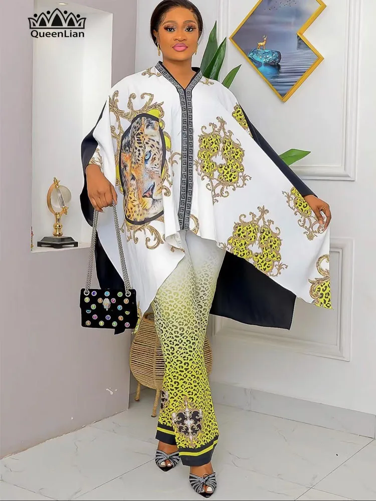 2023 Oversize Top New Design African Bat Sleeve Jacket With Pants For Lady (BWTZ88#)