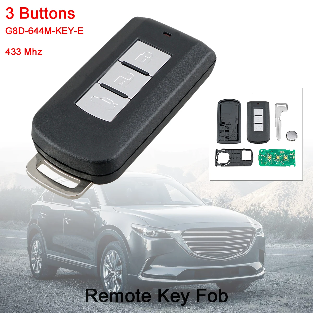 3 Buttons 433MHz Car Remote Key Fob Case Shell Fit for Mitsubishi Lancer Outlander ASX ID461x PCF7952 Chip G8D-644M-KEY-E