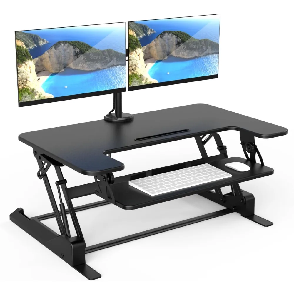 

Standing Desk Converter Dual Monitor, 2 Screen Mounts Included, Height Adjustable Desk Riser in Black