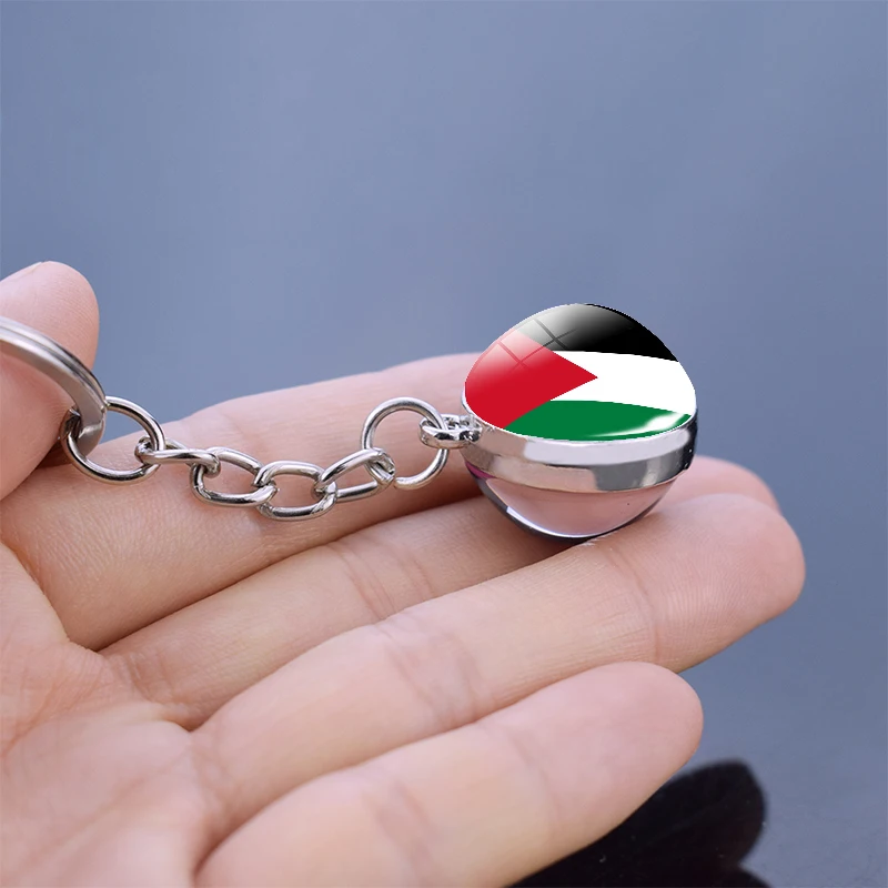 Arab Countries Flag Keychain Algeria Yemen Tunisia Saudi Arabia Egypt Glass Ball Keyring Chain Country National Flag Jewelry