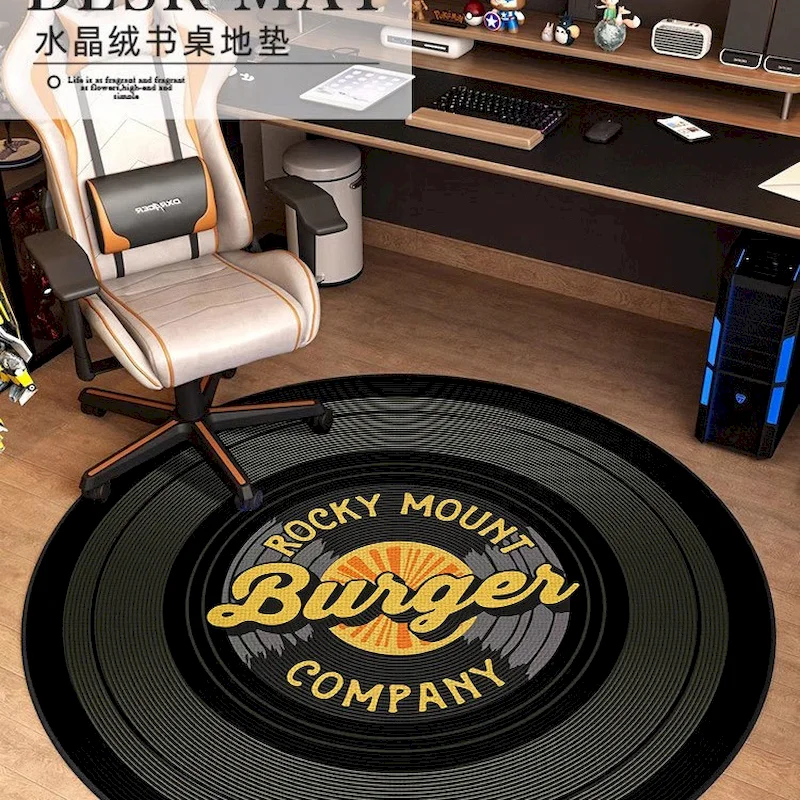 VIKAMA Vinyl Record Circular Carpet,Retro Music Style Floor Mat,Anti Slip Soft Carpet,Game Room,Bedroom,Study Home Decoration