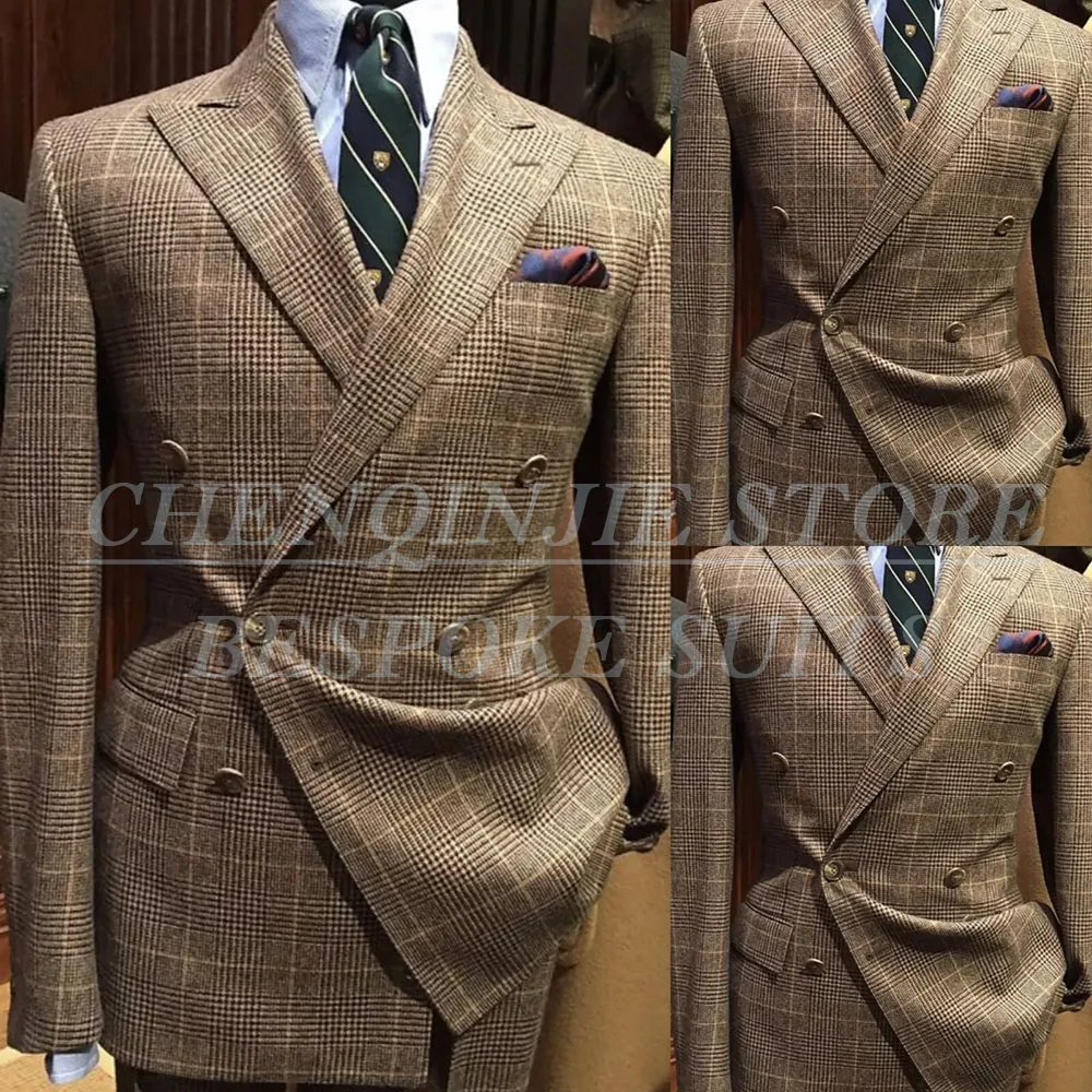 

SILIWEYA Fashion Men's Suits Elegant Double Breasted Peak Lapel Slim Fit Male Clothing High Quality 2 Piece Jacket Pants Sets