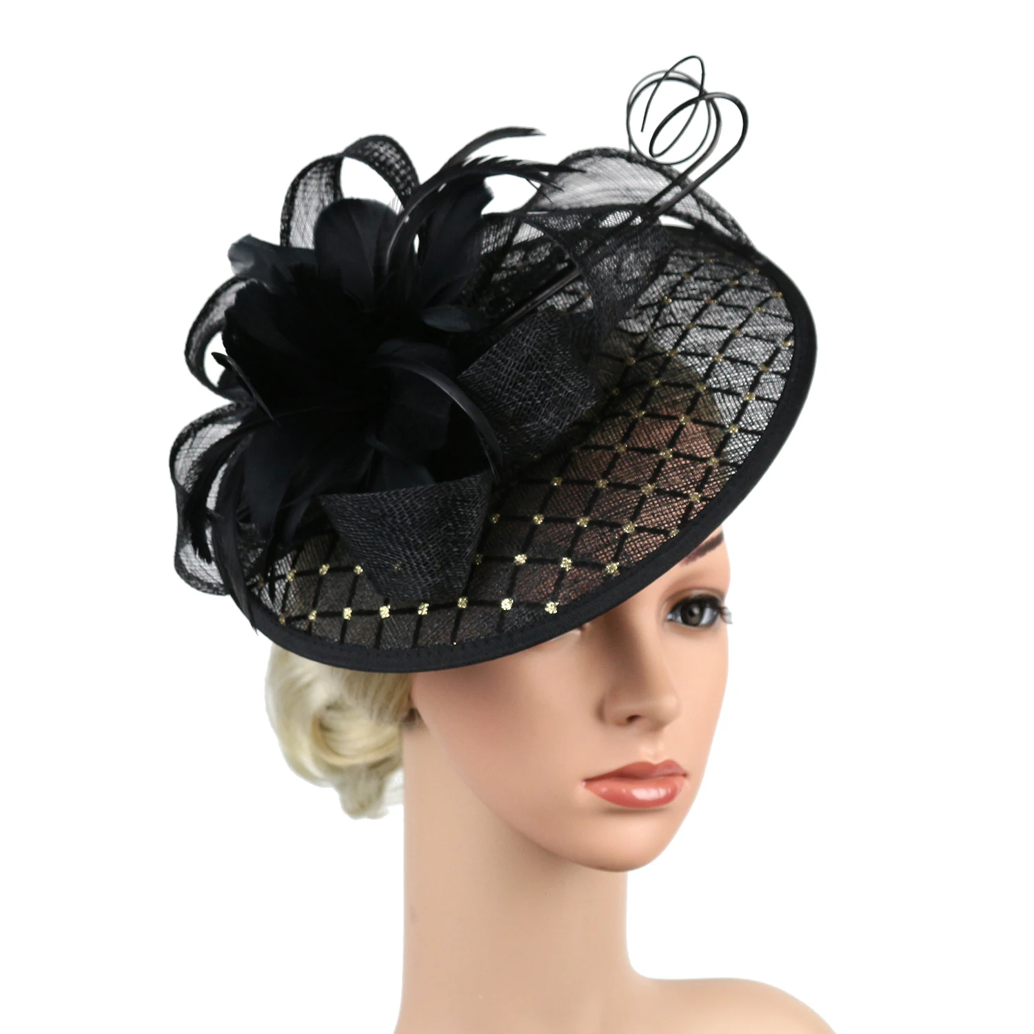 

Fancy Black Feather Fascinator Hat Fancy Multicolour Kentucky Derby Hat Tea Party Flower Headdress Female Top Hat Church Hat