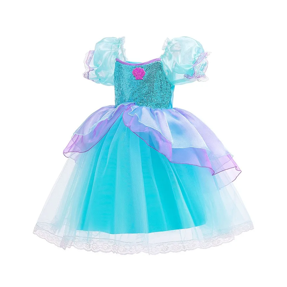 Disney Girl Mermaid Dress Children Birthday Party Princess Cosplay Costume Ariel Halloween Fantasy Clothes Summer Elegant Gown