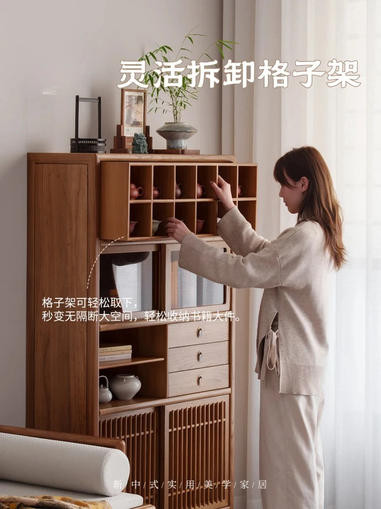 New Chinese style tea room Bogu frame balcony solid wood display locker tea set storage solid wood locker