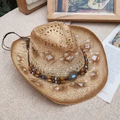 

Straw Cowboy Hat Men Women Sun Hat Large Brim Cowgirl Hats for Men Straw Braid Material Lightweight Summer