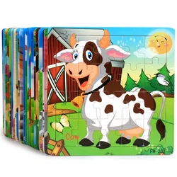 Mini 20 Piece Montessori 3d Puzzle Cartoon Animal Vehicle Jigsaw Wood Puzzle Game Early Learning Educational Toys for Children