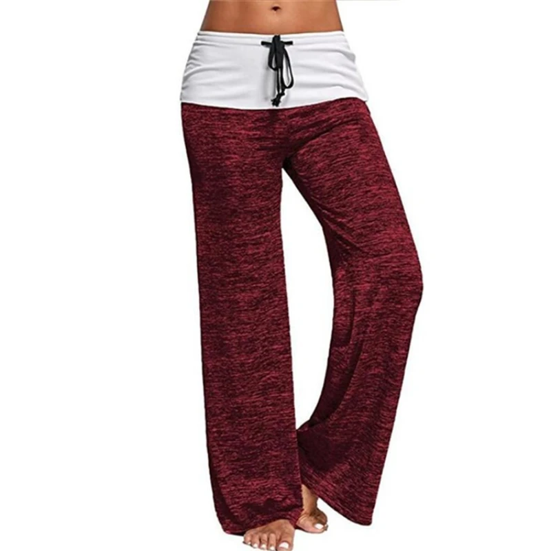 Women's Spliced Yoga Pants Patchwork Contrasting Color Full Length Pants Female Fashion Straight Sports Casual Elastic Trousers