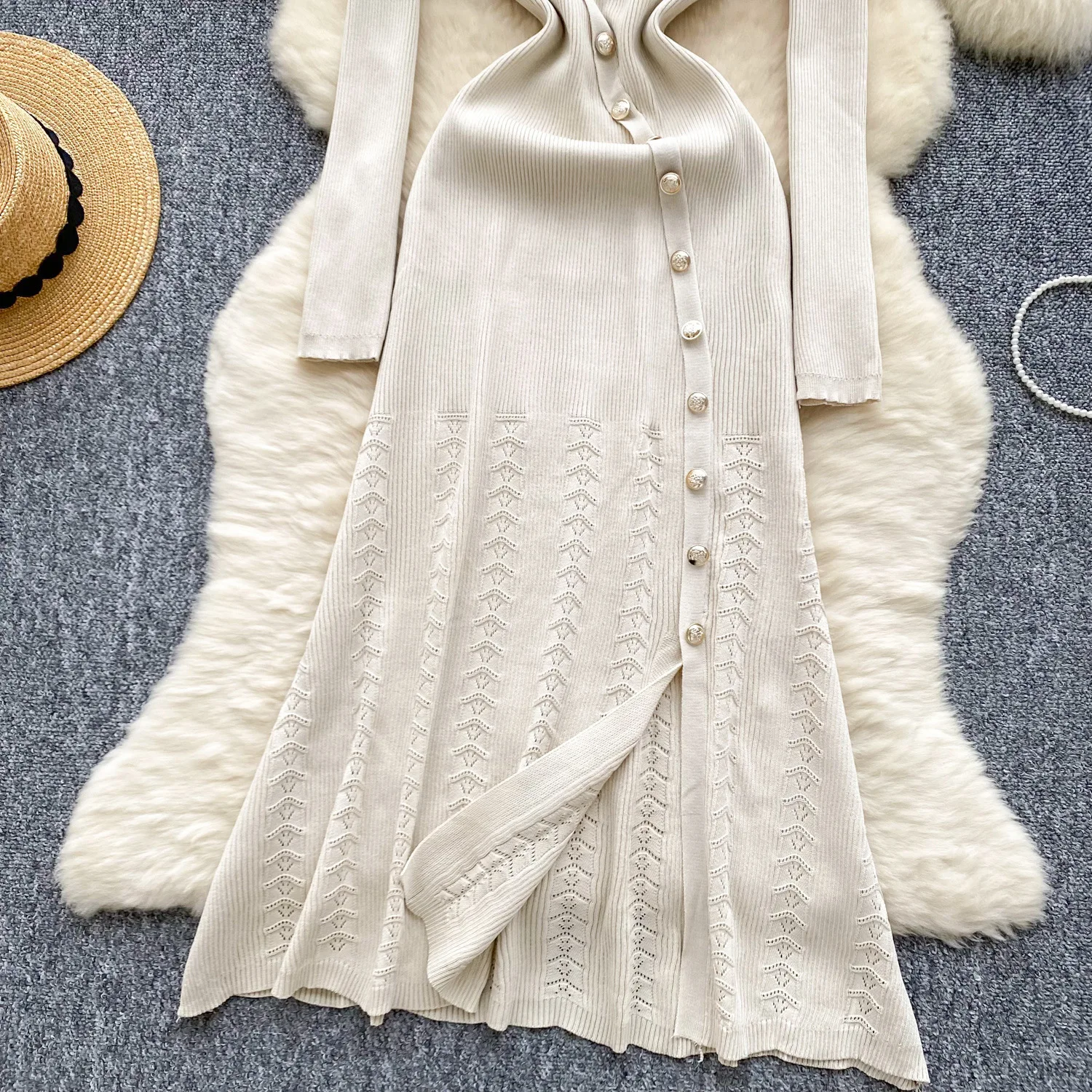 Mid Length Dress Women Dresses Knitted Vestidos Streetwear Bodycon High Waist Elegant Splice Button Y2k Party Club White 2025