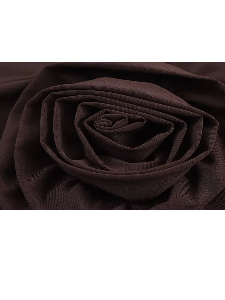 HH femmes mode robe d'été solide col mi-haut sans manches dos nu évider fleur décoration femme Sexy longue robe