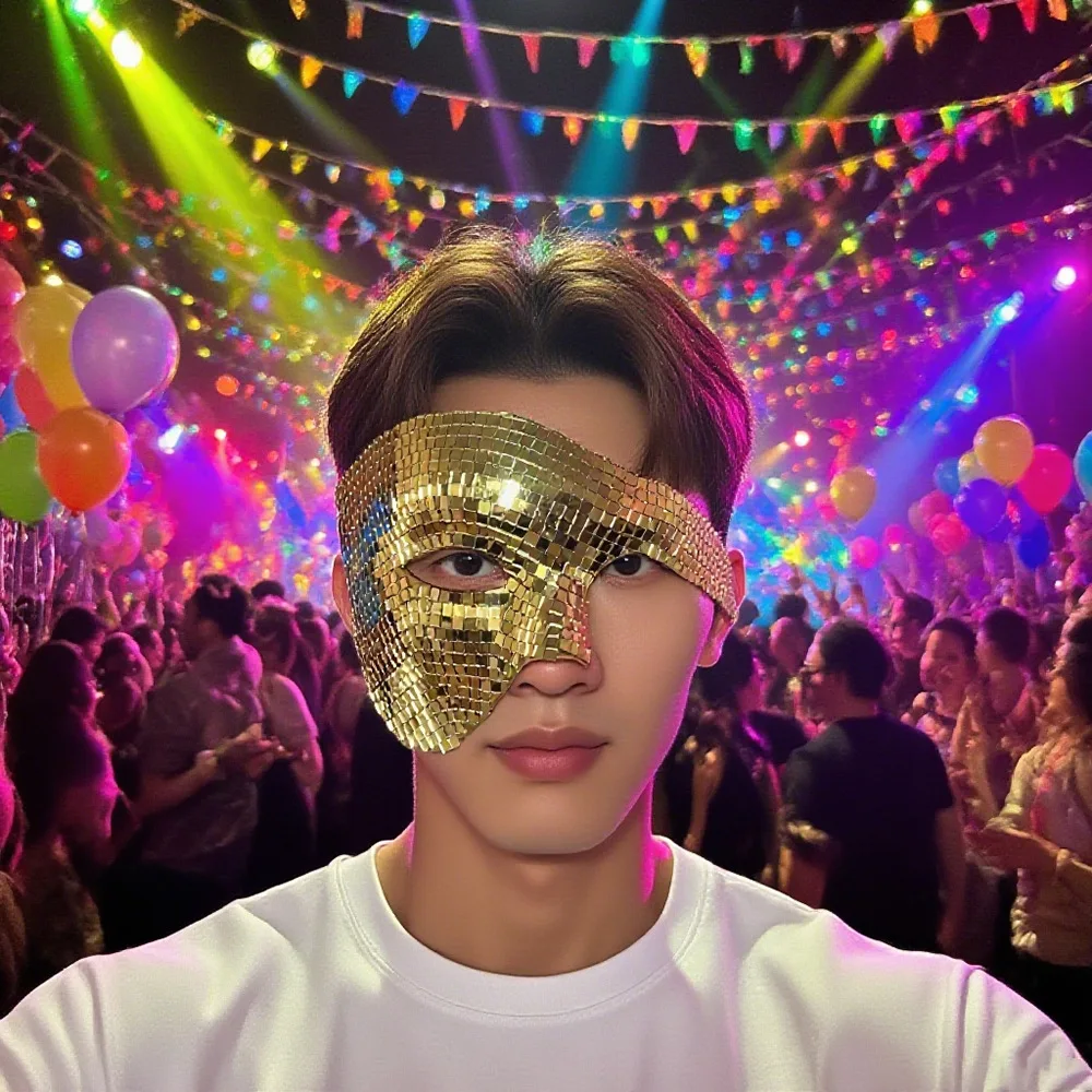 

Диско-шар, блестящая маска, маскарадное покрытие для лица, костюм на Хэллоуин, косплей, стимпанк, вечеринка, рейв-выступление, маска для сцены диджея