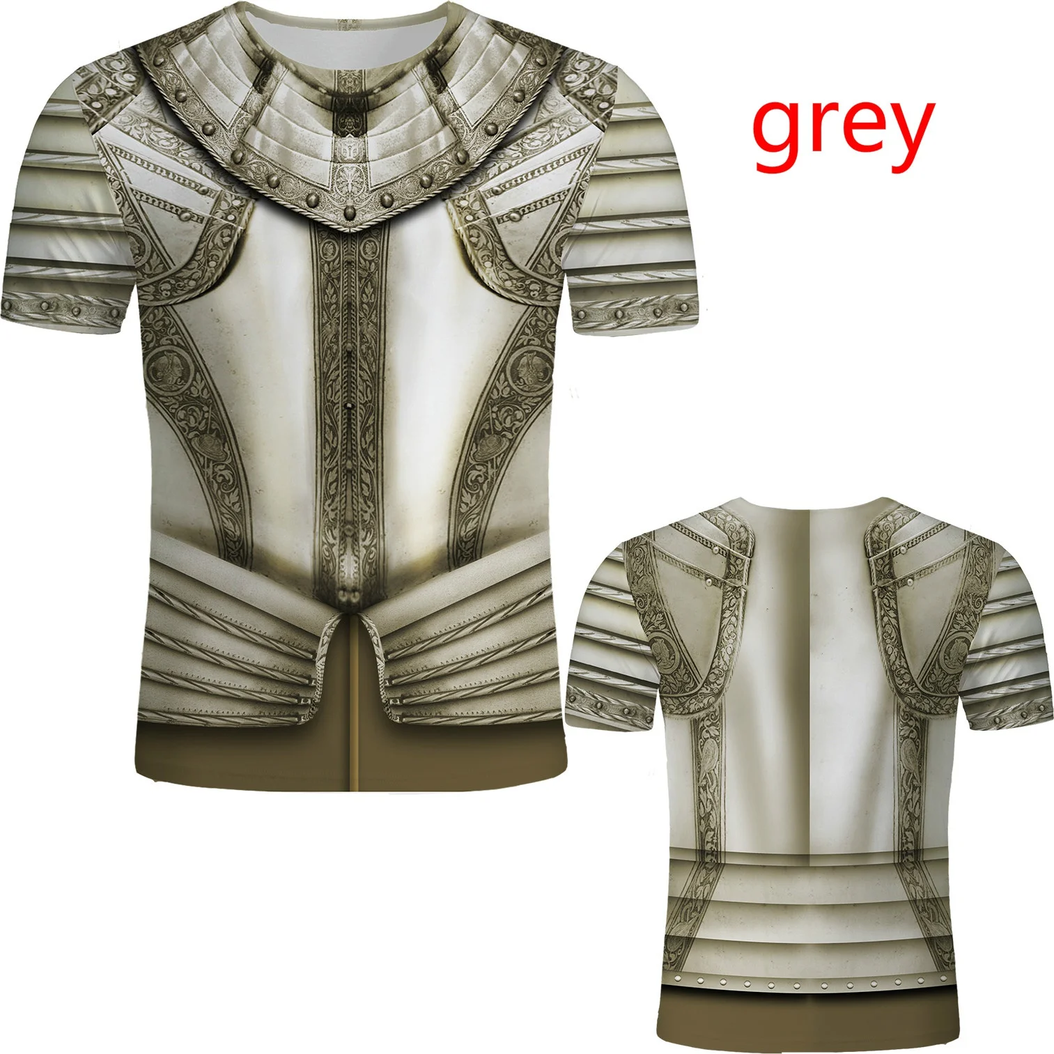 Men\'s 3D Print Medieval Knight Cosplay T Shirt Retro Style Knight Armor Pattern Short Sleeve Cool Tee Tops