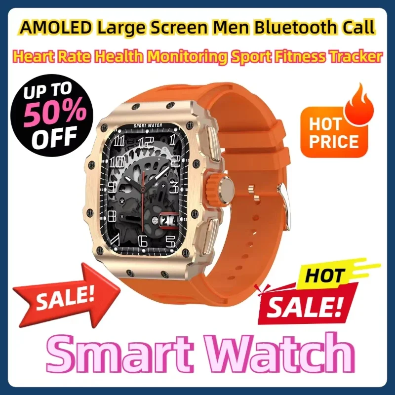 

AMOLED Large Screen Men Bluetooth Call Heart Rate Health Monitoring Sport Fitness Tracker Bracelet Smart Watch