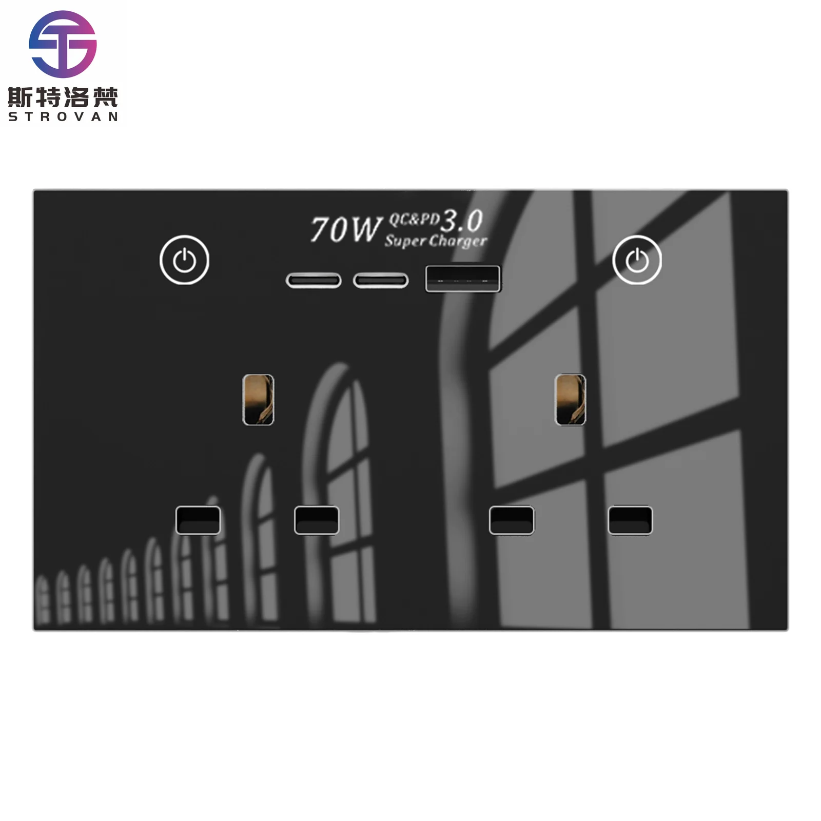 

STLF 147 UK Standard Zigbee/WiFi Smart Double Socket Glass Panel Wall Outlet with USB-C 70W Fast Charging