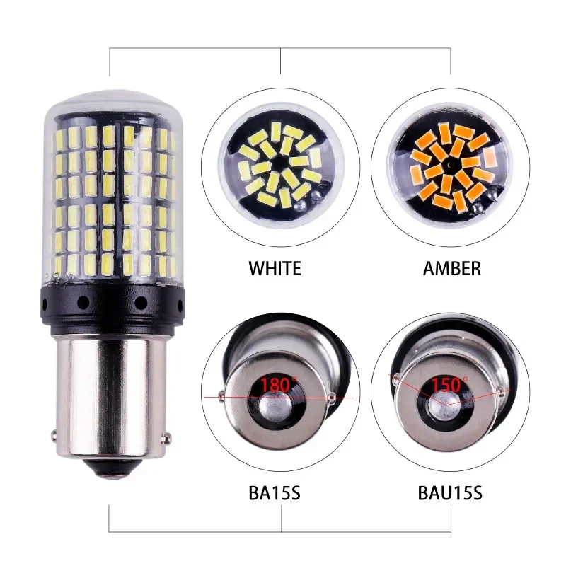 

100pcs 1156 BA15S P21W PY21W 7440 W21W P21/5W 1157 BAY15D 7443 3157 LED Bulbs 144smd CanBus Lamp Reverse Turn Signal Light