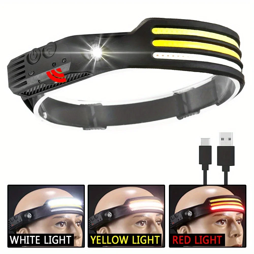 COB LED Headlamp Induction XPE Head Lamp 5 Modes USB Rechargeable Searchlight Outdoor Camping Fishing Sensor Cycling Headlight