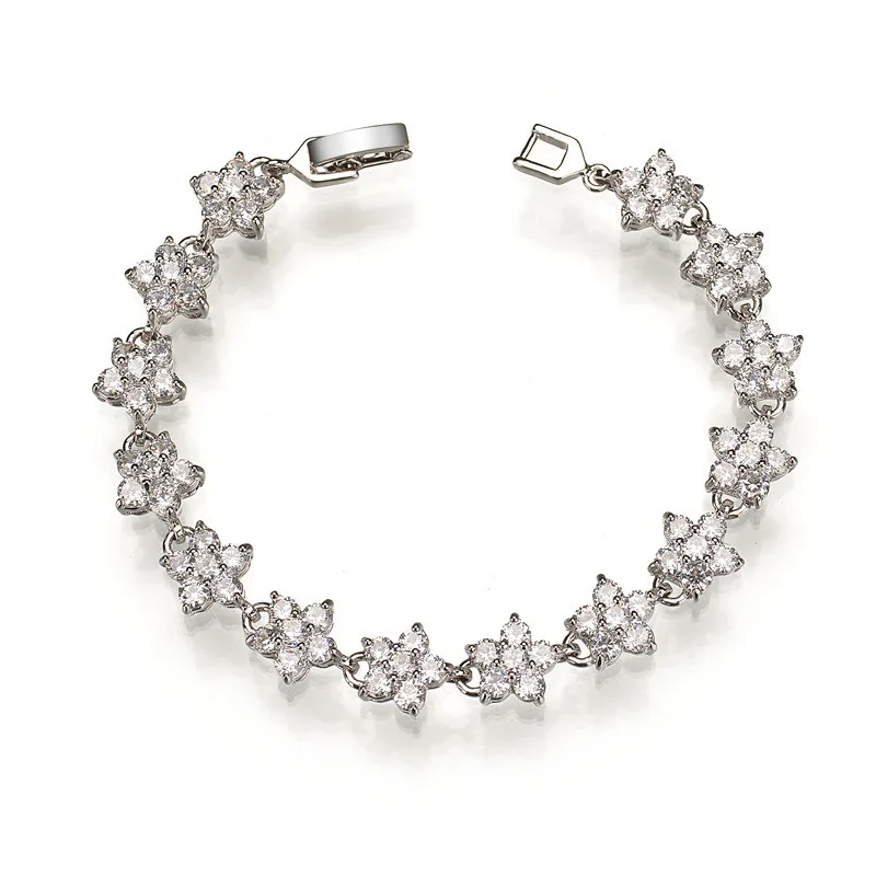 العصرية مكعب زركونيا أساور الزفاف للنساء الذهب الأبيض اللون ورقة سحر أساور واضح كريستال مجوهرات الزفاف