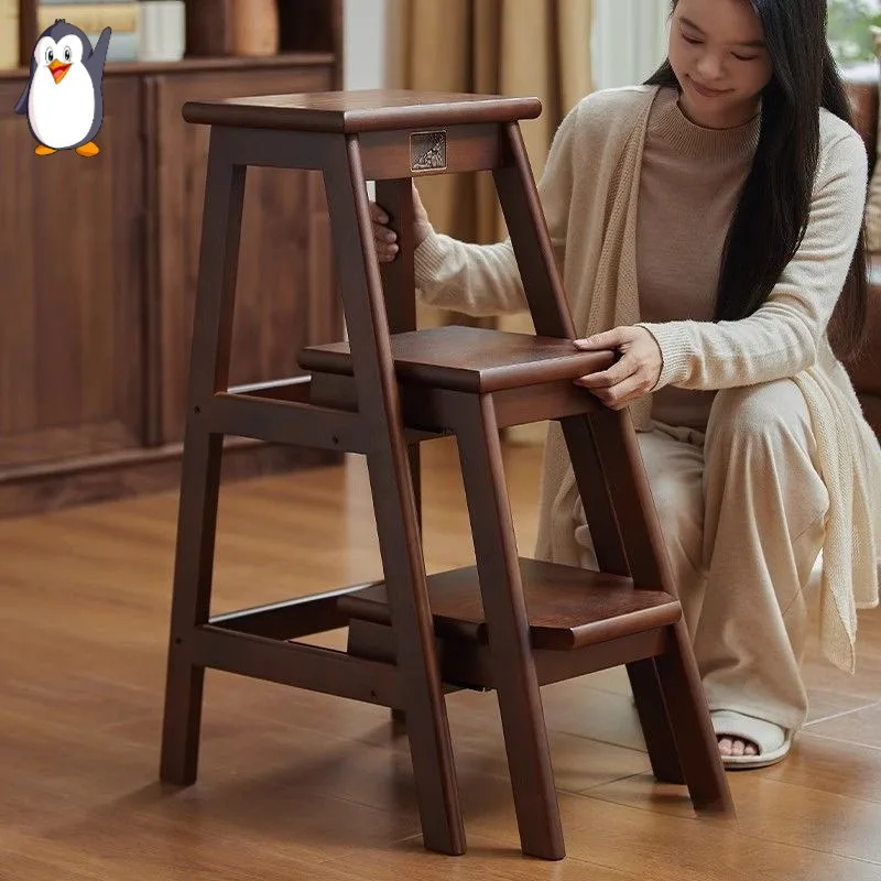 Solid wood ladder stool Household ladder Multifunctional folding ladder